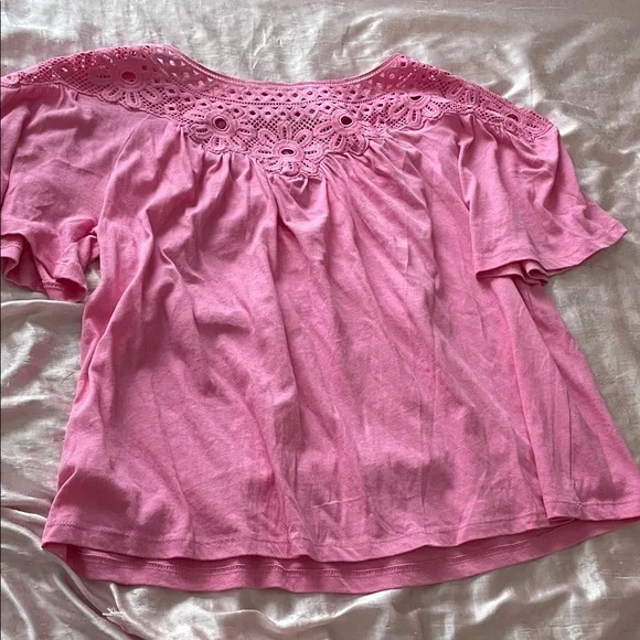 LOFT Blush Lace Accent Blouse - Picture 1 of 4